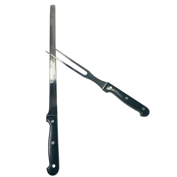 Showtime Six Star+ Carving Knife & Fork Set Stainless Steel Black Handles #2 &12 - Picture 2 of 10